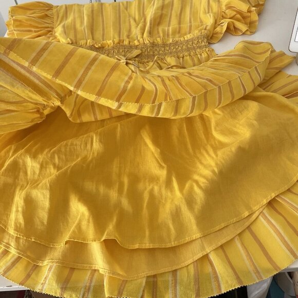 Saylor Adrianne Yellow Metallic Stripe Smocked V-Neck Mini Dress Size M - Picture 12 of 13